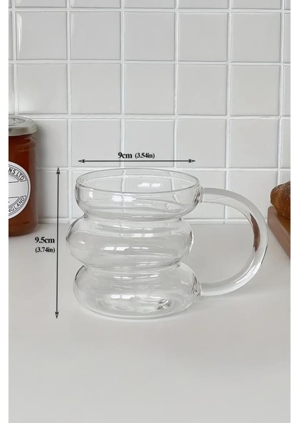 Kulplu Borosilikat Cam Bardak Makaron Dilimli 400 ml