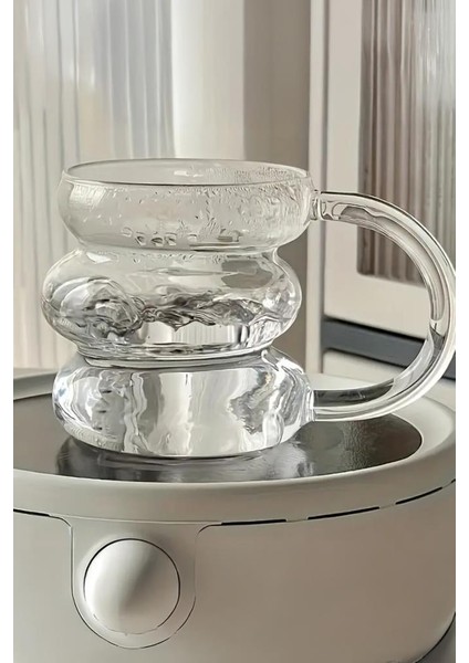 Kulplu Borosilikat Cam Bardak Makaron Dilimli 400 ml