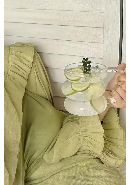 Kulplu Borosilikat Cam Bardak Makaron Dilimli 400 ml