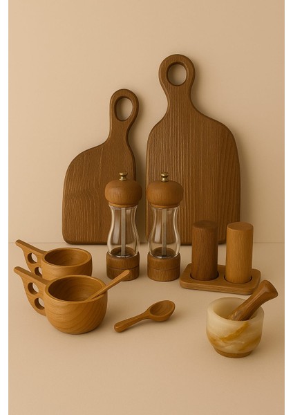 10 Parça El Yapımı Ahşap Mutfak Seti – Doğal, Özgün ve Fonksiyonel Tasarım