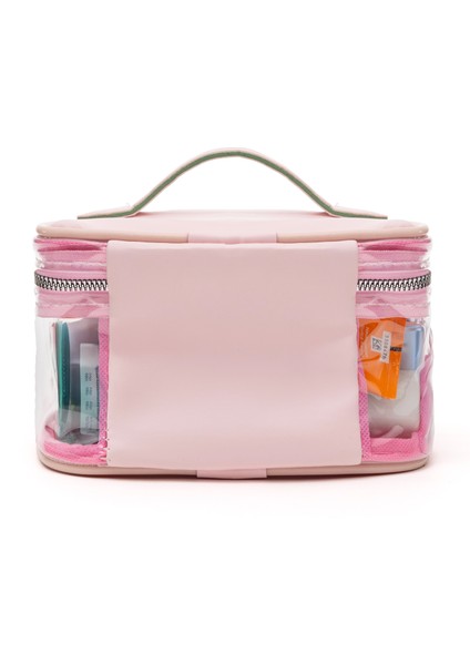 Ns Pratik Şeffaf Pvc Makyaj Çantası – Fonksiyonel ve Geniş Kapasiteli (19X14X12 Cm) Pembe