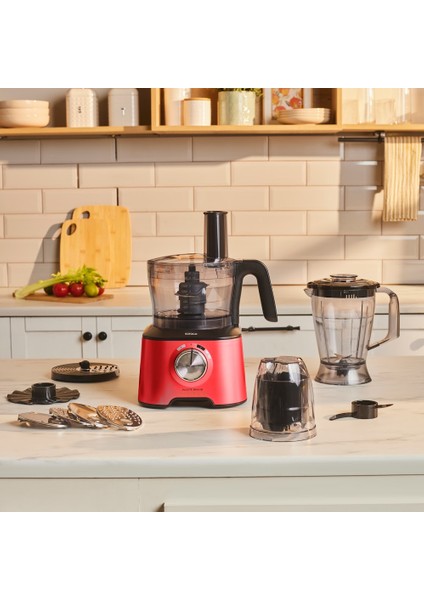 Mastermaid Power Multifunctional 10 in 1 Red Mutfak Robotu, Blender Seti 2000w