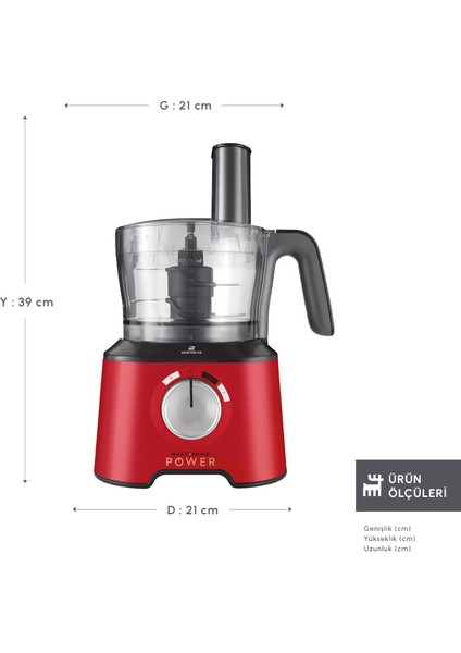 Mastermaid Power Multifunctional 10 in 1 Red Mutfak Robotu, Blender Seti 2000w