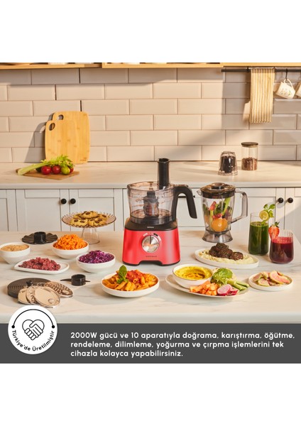 Mastermaid Power Multifunctional 10 in 1 Red Mutfak Robotu, Blender Seti 2000w