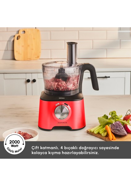 Mastermaid Power Multifunctional 10 in 1 Red Mutfak Robotu, Blender Seti 2000w