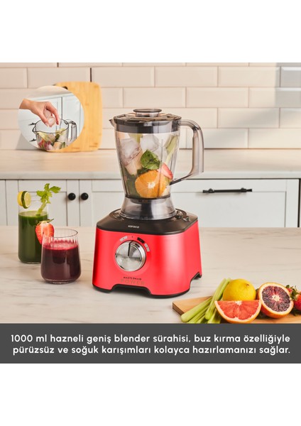 Mastermaid Power Multifunctional 10 in 1 Red Mutfak Robotu, Blender Seti 2000w