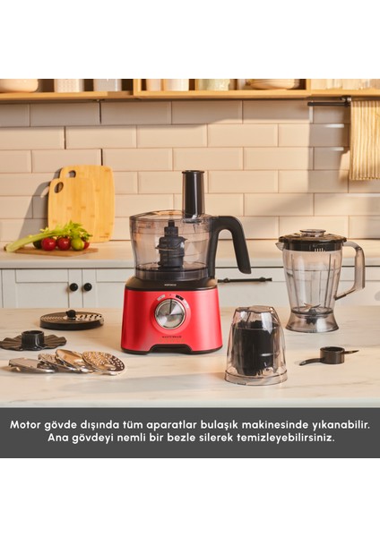 Mastermaid Power Multifunctional 10 in 1 Red Mutfak Robotu, Blender Seti 2000w