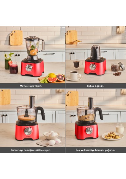 Mastermaid Power Multifunctional 10 in 1 Red Mutfak Robotu, Blender Seti 2000w