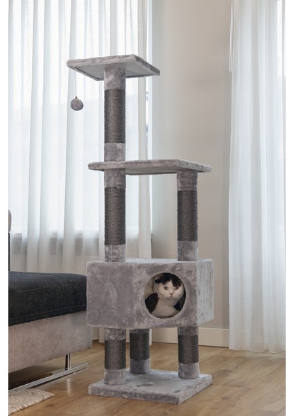 Beeztees Kedi Köşe Tırmalama ve Oyun Evi, Gri, 40X40X135CM fırsatları