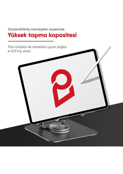 360 Derece Dönebilen Katlanabilir Tüm Tabletlerle Uyumlu Masa Üstü Tablet Standı Metal Tablet Tutucu Yükseltici