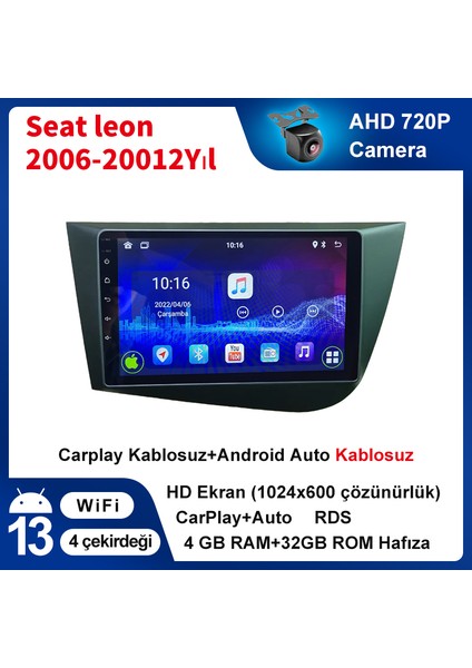 Seat Leon 2006-2012 Yıl Uyumlu 9 Inç 4 GB Ram 32 GB Hafıza Multimedya Carplay Navigasyon
