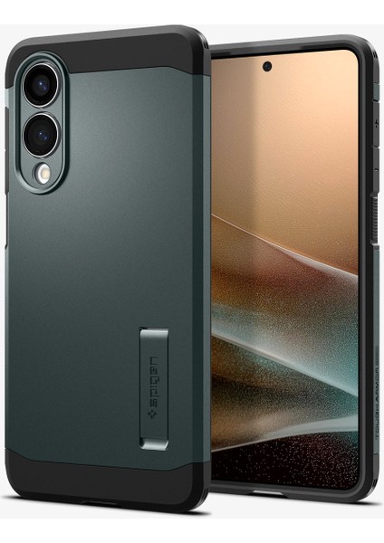 Galaxy S25 Edge ile uyumlu Ekstra Dayanıklı Kılıf Tough Armor Ai Hava Kanalı Teknolojisi™ Askeri Sınıf Koruma MagFit özellikli KickStand'lı Abyss Green Çift Katman Kapak - ACS09424 modelleri