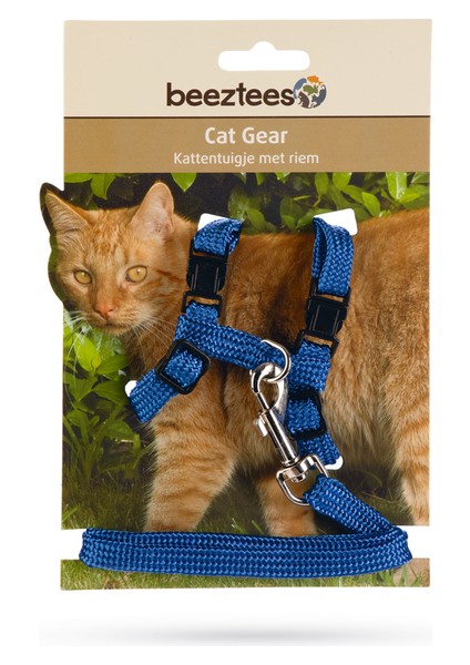 Beeztees Kedi Göğüs Tasması ve Gezdirme Kayışı, 130CM, Mavi