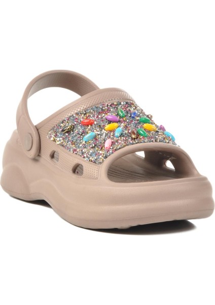 E-800 Z Siyah Kadın Taşlı Siyah Terlik