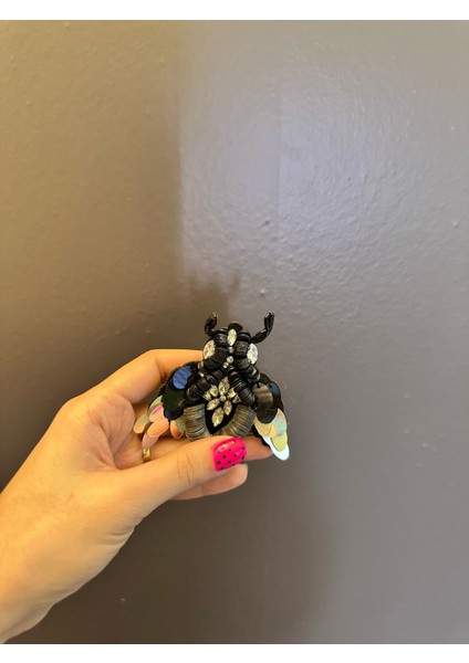 Ütü Ile Yapışan Siyah Payetli Taşlı Boncuklu Kelebek Arma Dikiş Aplike 7x7 cm