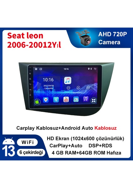 Seat Leon 2006-2012 Yıl Uyumlu 9 Inç 4 GB Ram 64 GB Hafıza Multimedya Carplay Navigasyon