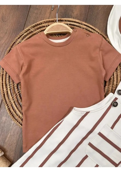 3lü Şapkalı Omuzdan Çıtçıtlı Şeritli Salopet Erkek Bebek Takım modelleri