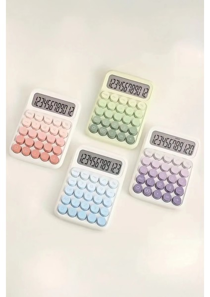 Pinterest Pastel Renkli Tuşlu Masaüstü 12 Haneli Büyük Ekranlı 4 Fonksiyonlu Hesap Makinesi