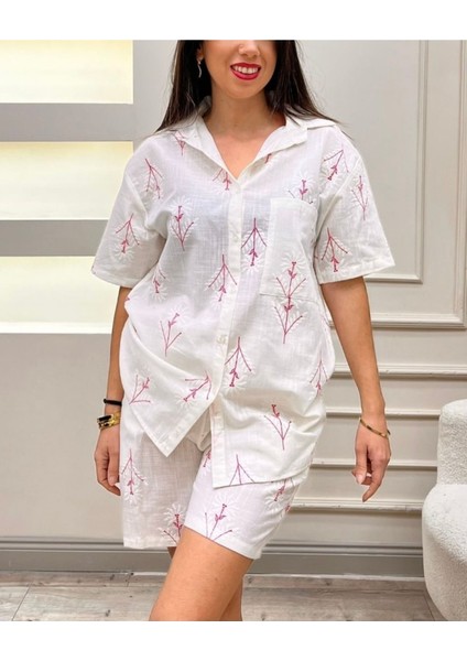✅ Nakışlı Desenli Gömlek ve Şort Takımı – Rahat Kesim, Şık Tasarım