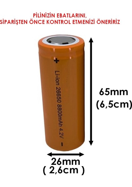 Hedyex 26650 Şarjlı Pil 8800 mah 4.2V Li-Ion Pil 1'li