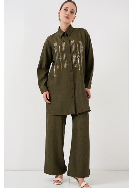 Desenli Tunik Pantolon Ikili Takım 6720 - Haki fırsatları
