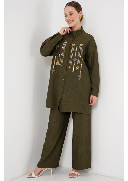 Desenli Tunik Pantolon Ikili Takım 6720 - Haki indirimleri