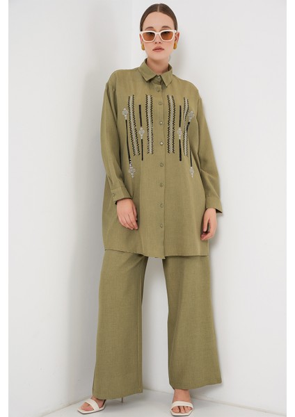 Desenli Tunik Pantolon Ikili Takım 6720 - Çağla modelleri