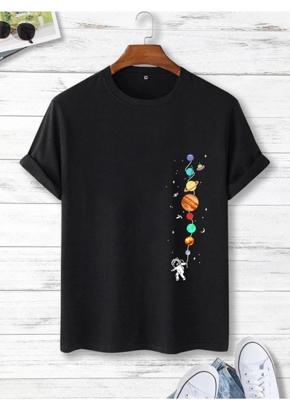 Astronot ve Gezegen Baskılı Oversize T-Shirt