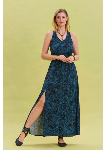 V Yaka Yırtmaçlı Günlük Elbise