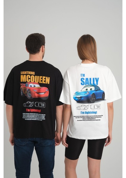 Şimşek Mcqueen Lıghtnıng I'm Sally Cars Arabalar Ön Arka Baskı Detaylı Couple Oversize Tişört modelleri