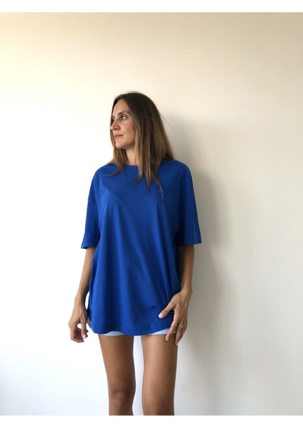 Unisex Pamuk Bisiklet Yaka Boyfriend Örme Oversize T-Shirt fiyatları