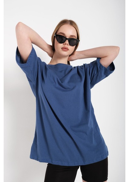 Kadın Indigo Mavi Oversize T-Shirt fiyatları