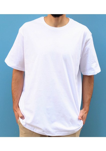 Erkek Oversize Basic Bisiklet Yaka T-Shirt