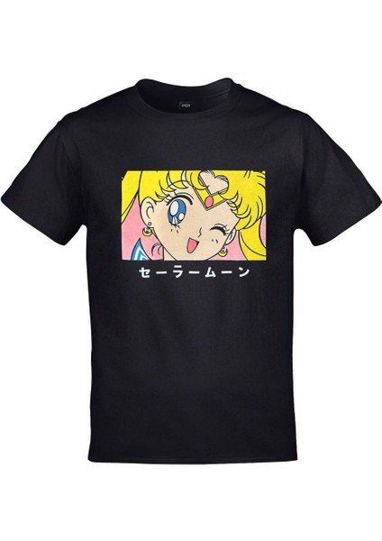 Sailor Moon Blink Anime Baskılı Siyah Tshirt