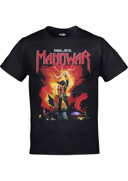 Siyah Manowar Kings Of Metal Baskılı Tshirt