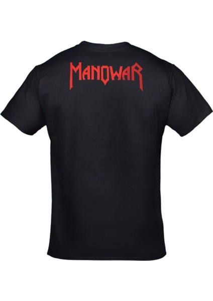 Siyah Manowar Kings Of Metal Baskılı Tshirt