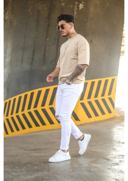 Minimal Kalp Baskılı Acık Kahverengi Oversize Tshirt fiyatları