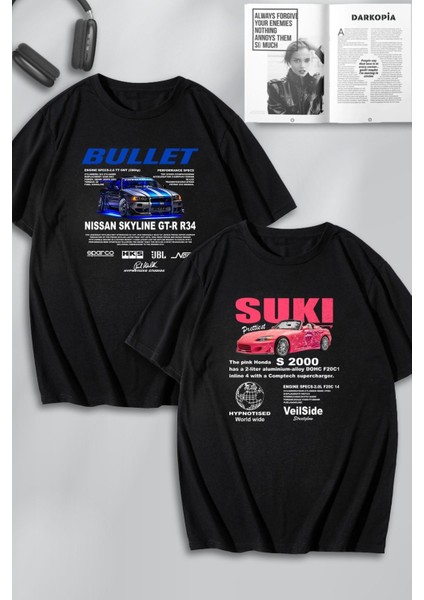 Hızlı ve Öfkeli Bullet & Sukibaskılı Sevgili Çift Kombini Tasarım Oversize Tshirt 2'li