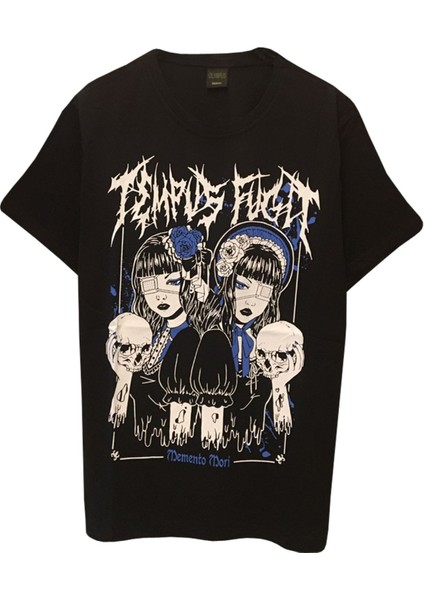 Harajuku Skull Princesses Baskılı Siyah Tişört