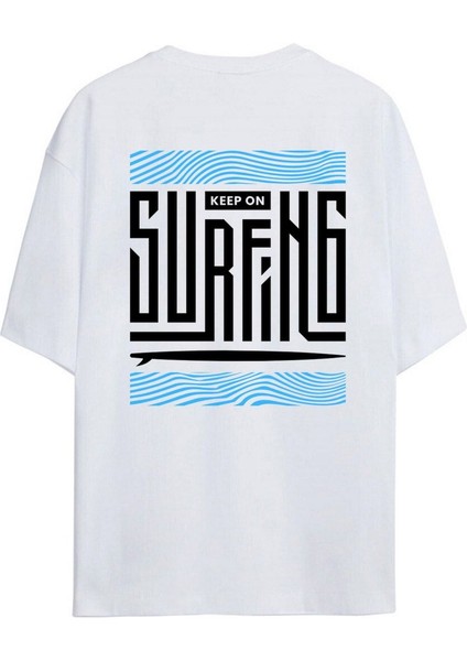 Sureng Sırt ve Ön Baskılı %100 Pamuk Oversize Beyaz T-Shirt