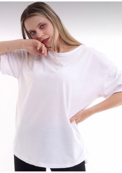 Pamuk Bisiklet Yaka Boyfriend Örme Oversize T-Shirt fiyatları