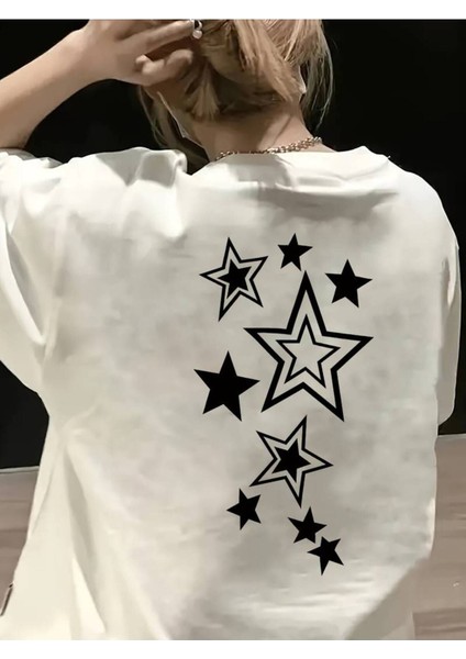 Pinterest Yıldız (Star) Baskılı Oversize Kısa Kollu Tshirt