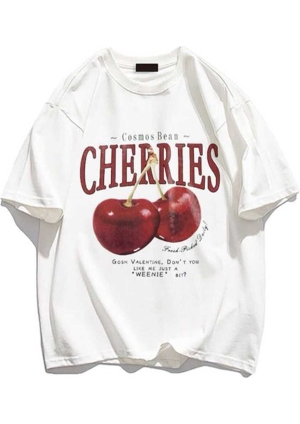 Red Cherries Baskılı Oversize Tshirt
