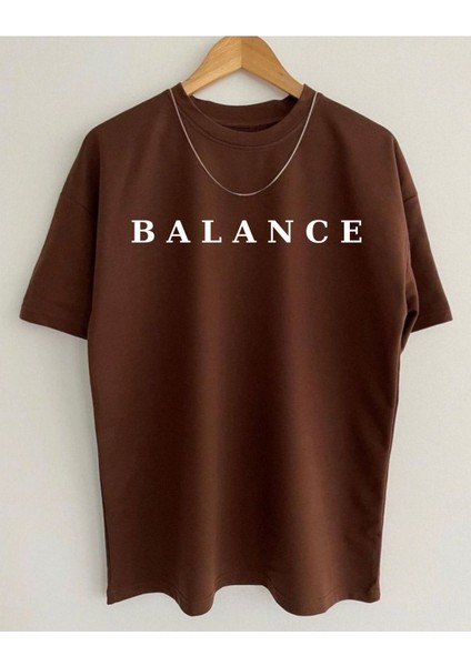 Erkek Kahverengi Balance Baskılı Oversize T-Shirt