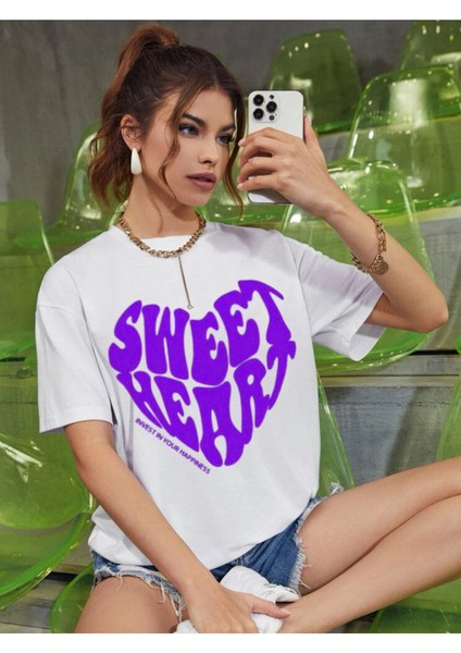 Kadın Sweatheart Baskılı Oversize T-Shirt