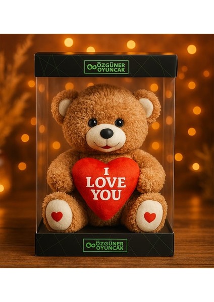 Peluşçu Dayı Özel Premium Kutu Içerisinde Sevgiliye Özel Kalpli (I Love You) Yazılı Sevimli Peluş