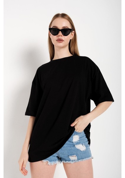 Trendbees Kadın Siyah Oversize T-Shirt