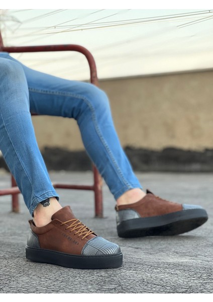 ET0104 Bağcıklı Taba Ekose Süet Siyah Taban Spor Klasik Erkek Ayakkabı