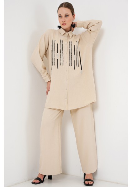 Desenli Tunik Pantolon Ikili Takım 6720 - Krem fırsatları