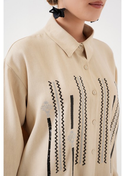 Desenli Tunik Pantolon Ikili Takım 6720 - Krem indirimleri